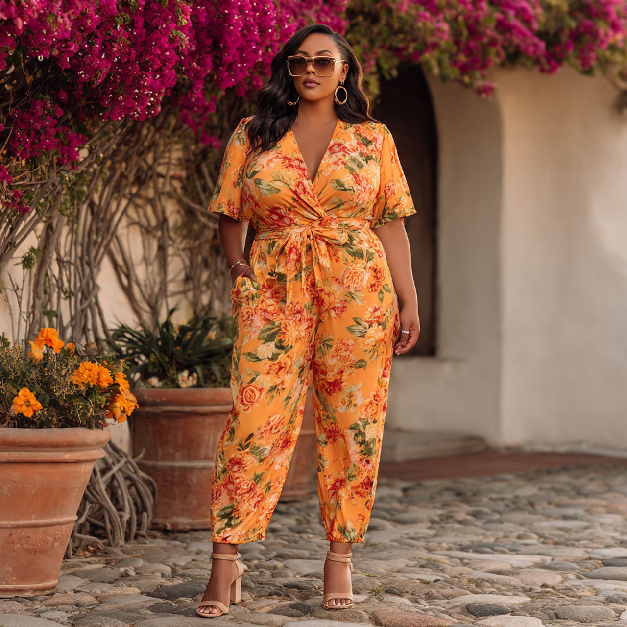 soft jumpsuit with defined waist and heeled sandal 4