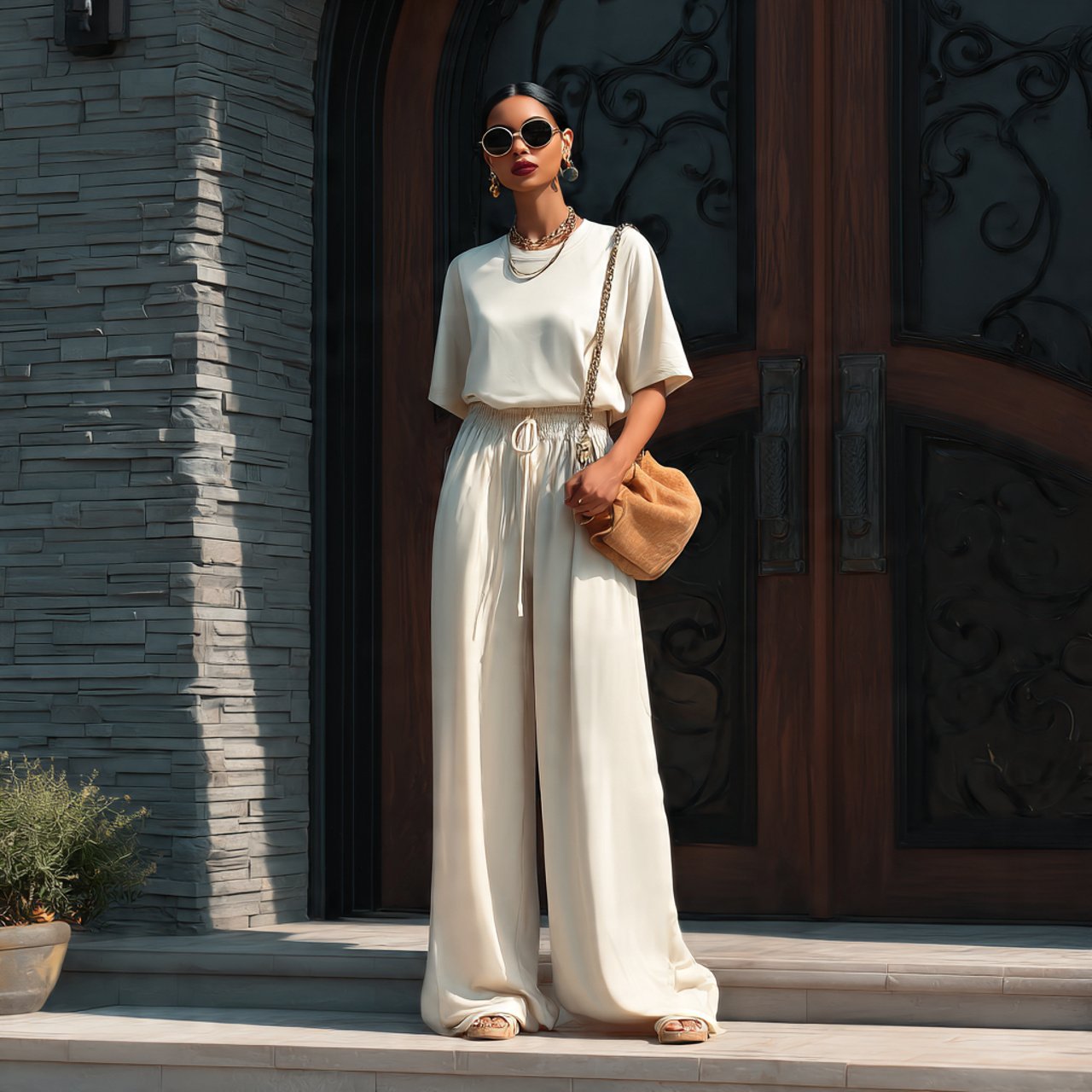 the modal tee and drawstring palazzo pantscomfy ou