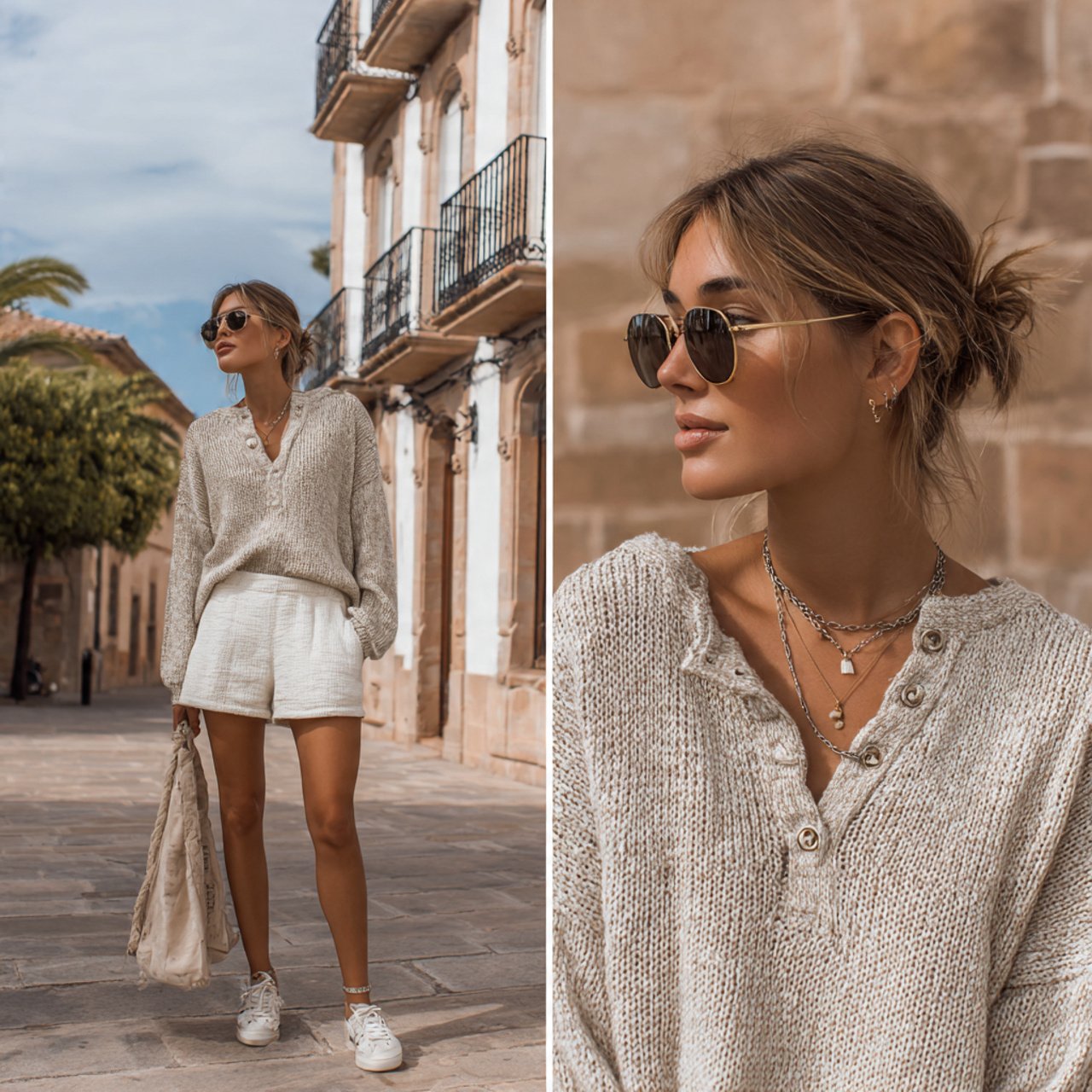 the soft henley and relaxed knit shortscomfy outfi
