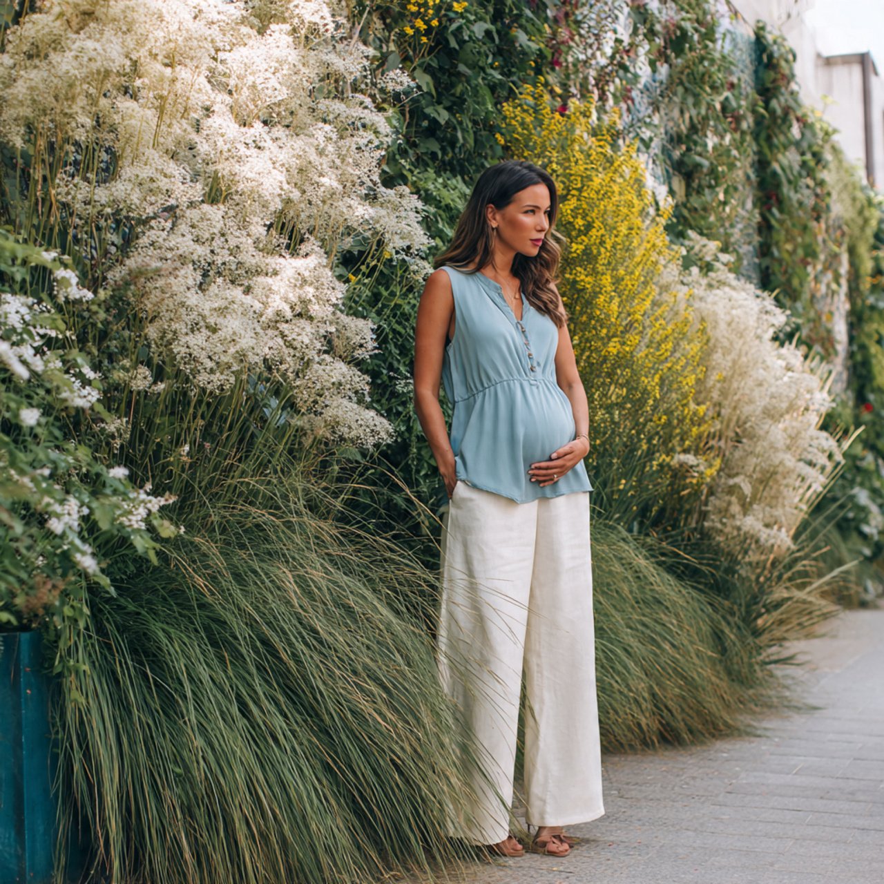 wide leg trousers with sleeveless toppregnancy out