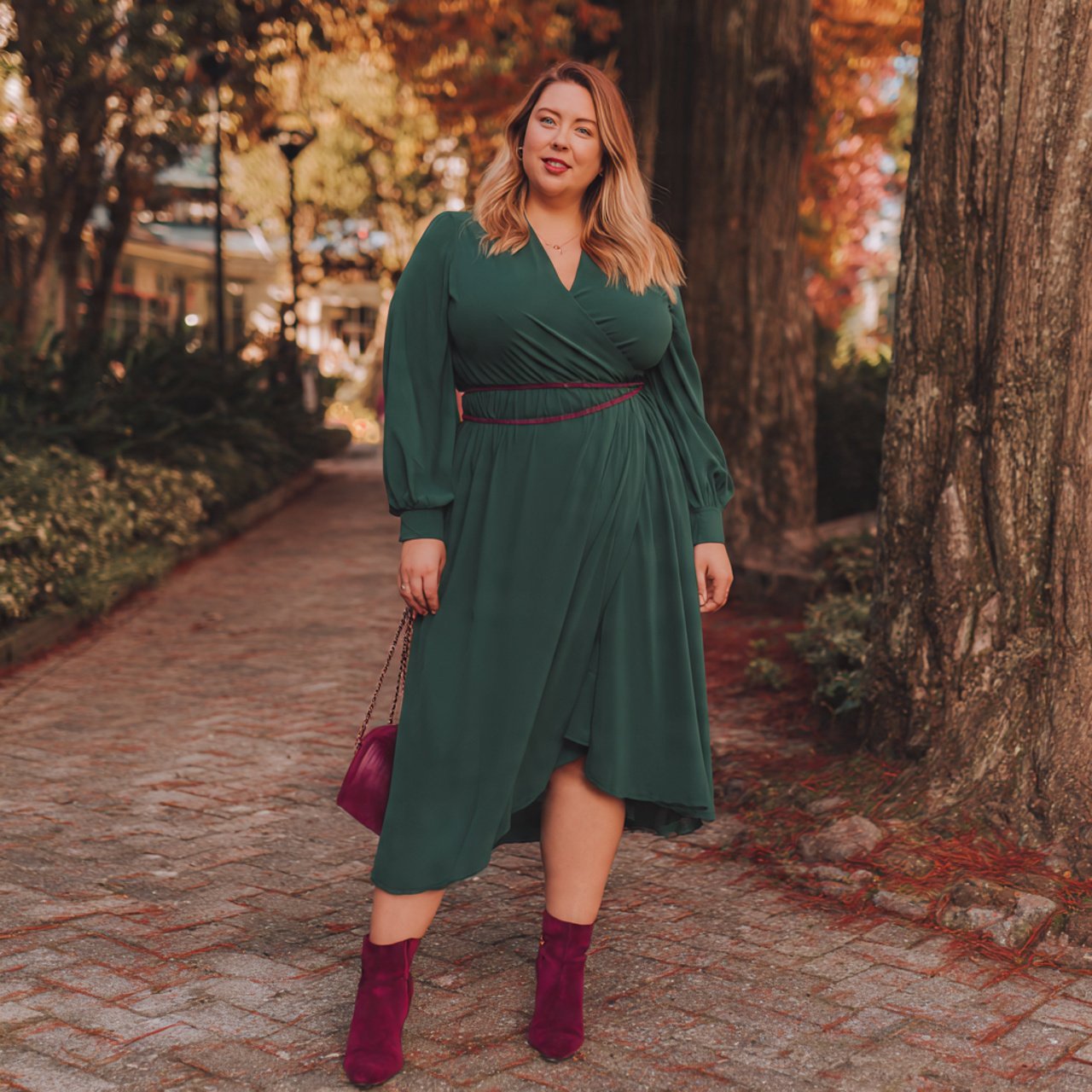 wrap midi dress in a deep jewel tonewestern outfit