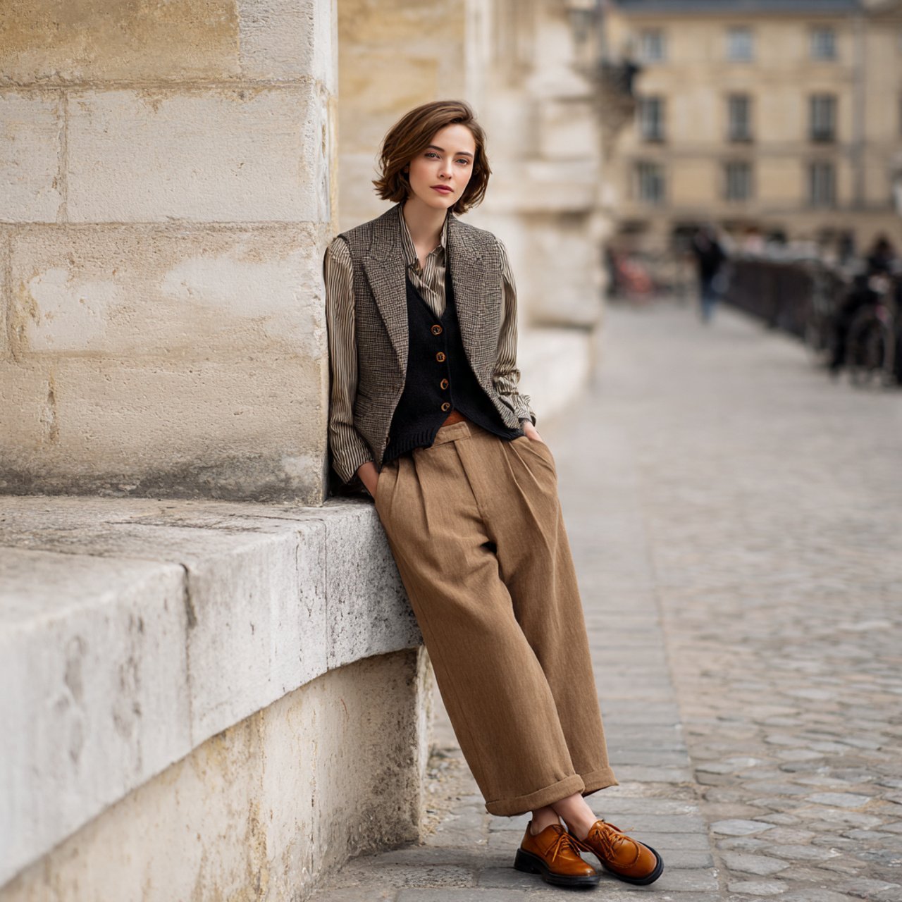 Autumn Date Night Outfit Ideas for a Chic, Polished Fall Look 7 create a woman image wearing tailored vest and wid