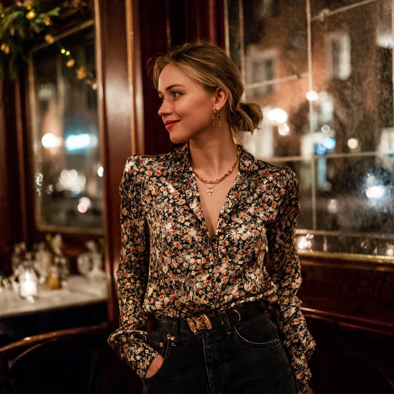 dark jeans with a silk blousefirst date night woma