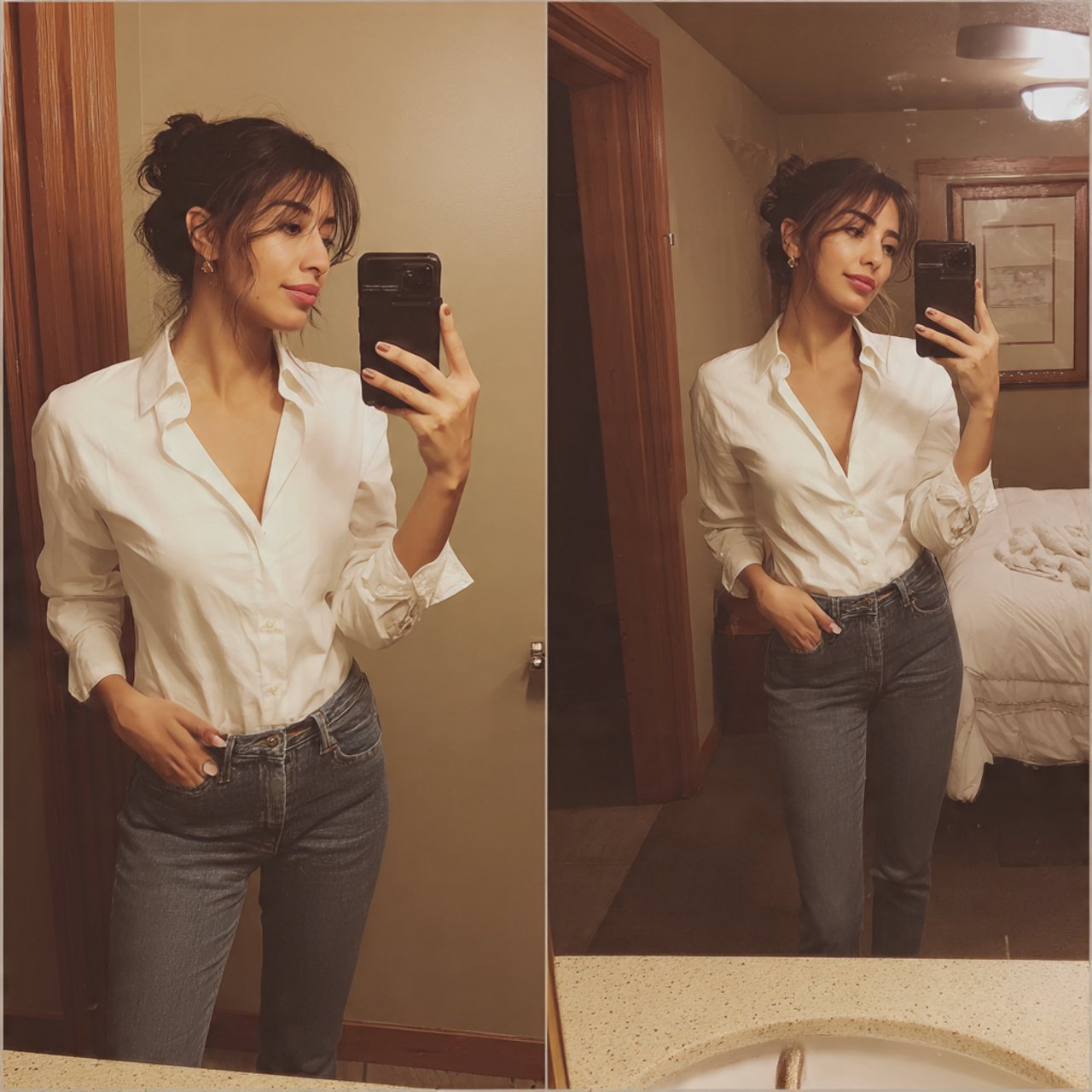 dark wash jeans with a crisp white shirtmovie date