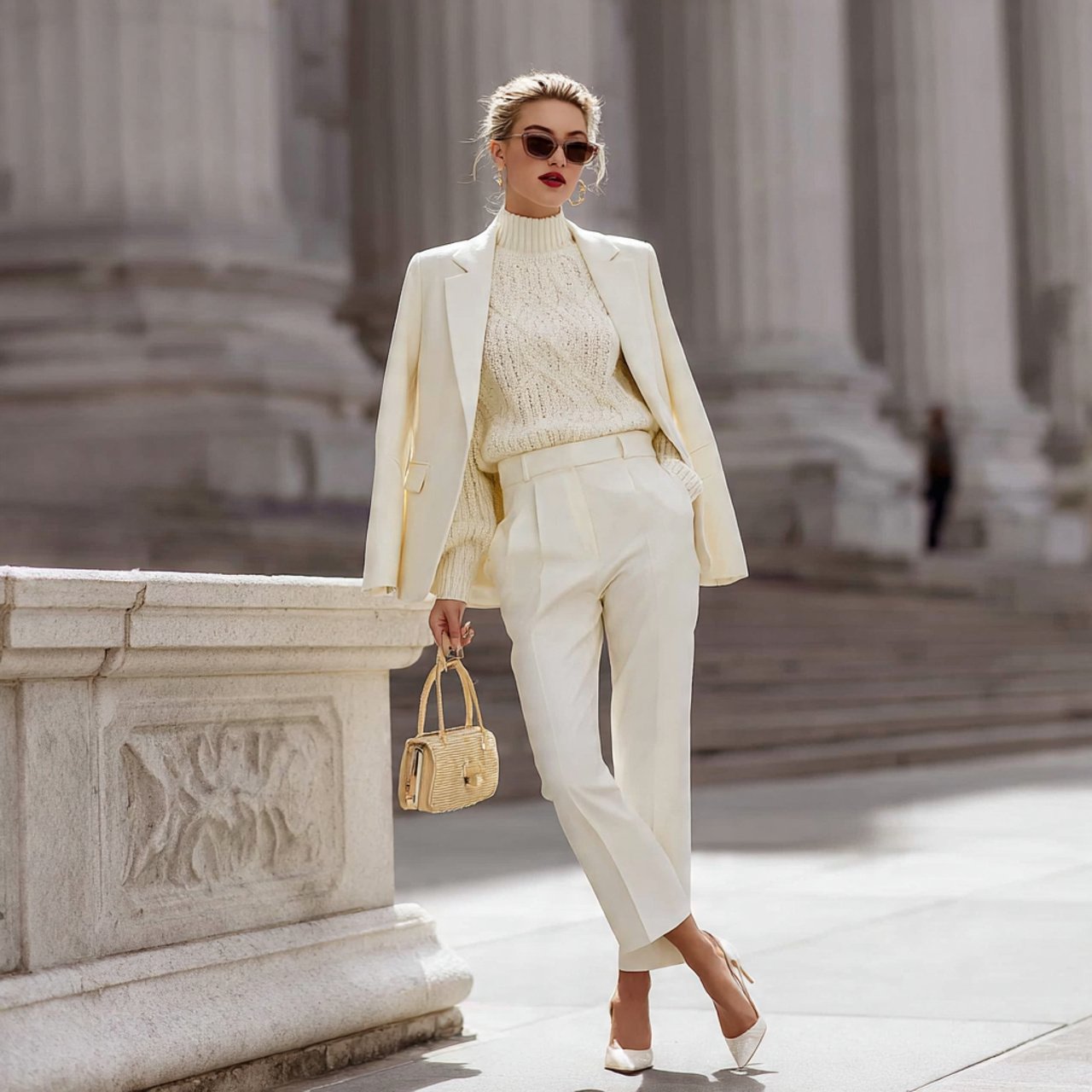 17 Business Chic Outfits That Look Polished, Modern, and Effortlessly Professional 16 ivory suit with a tonal shell topbusiness chic out