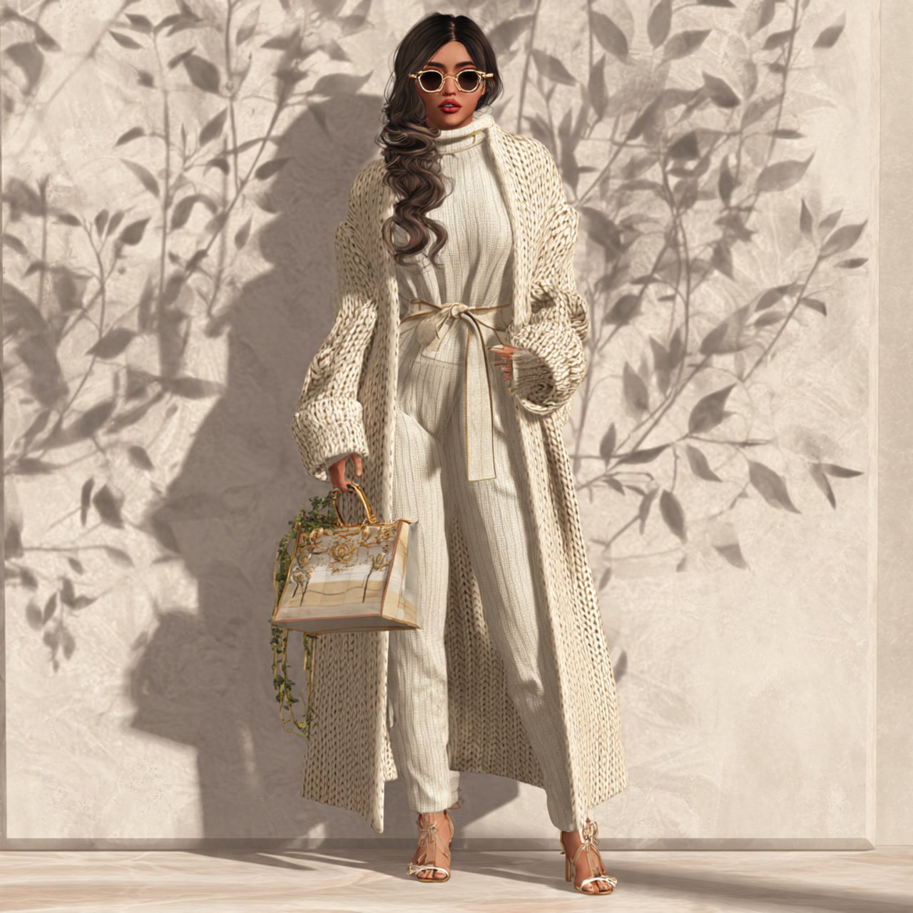 matching knit set with long coatmovie date night o