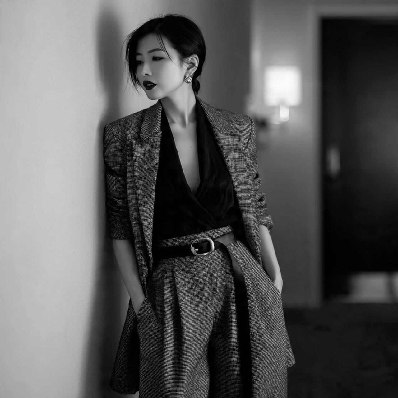 monochrome blazer setfirst date night woman outfit