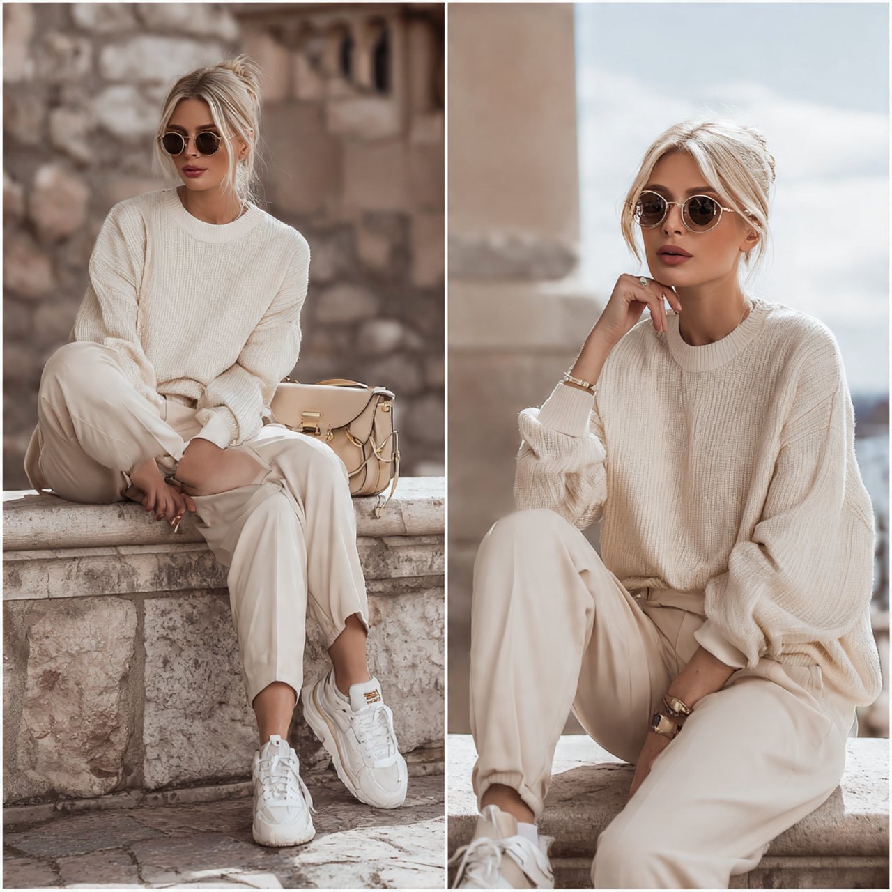 monochrome neutral look with soft trouserscomfy ca
