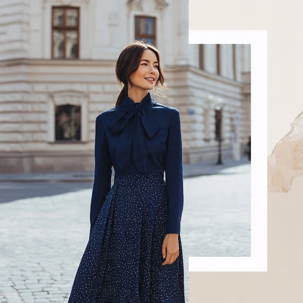 17 Business Chic Outfits That Look Polished, Modern, and Effortlessly Professional 17 navy blouse with a matching midi skirtbusiness chi