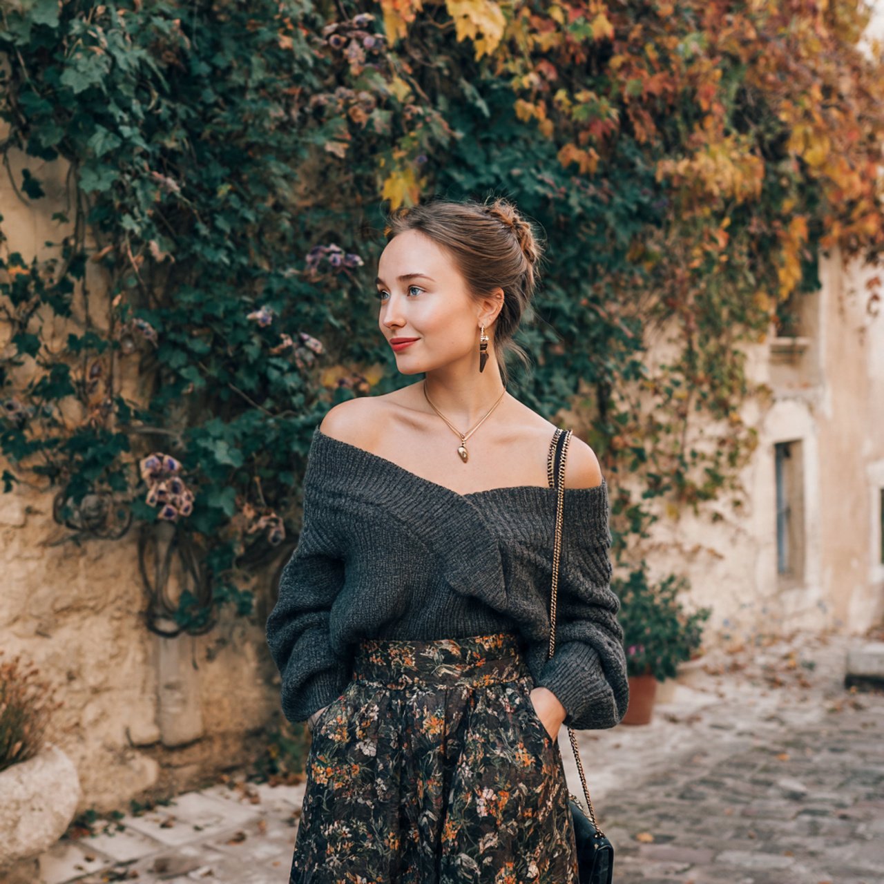 Autumn Date Night Outfit Ideas for a Chic, Polished Fall Look 15 off shoulder knit with a midi skirtwoman autumn da