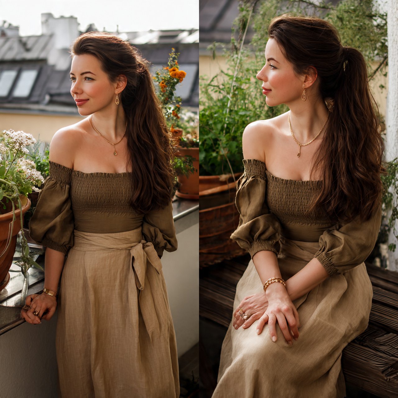 off shoulder top with a flowing midi skirtdate nig