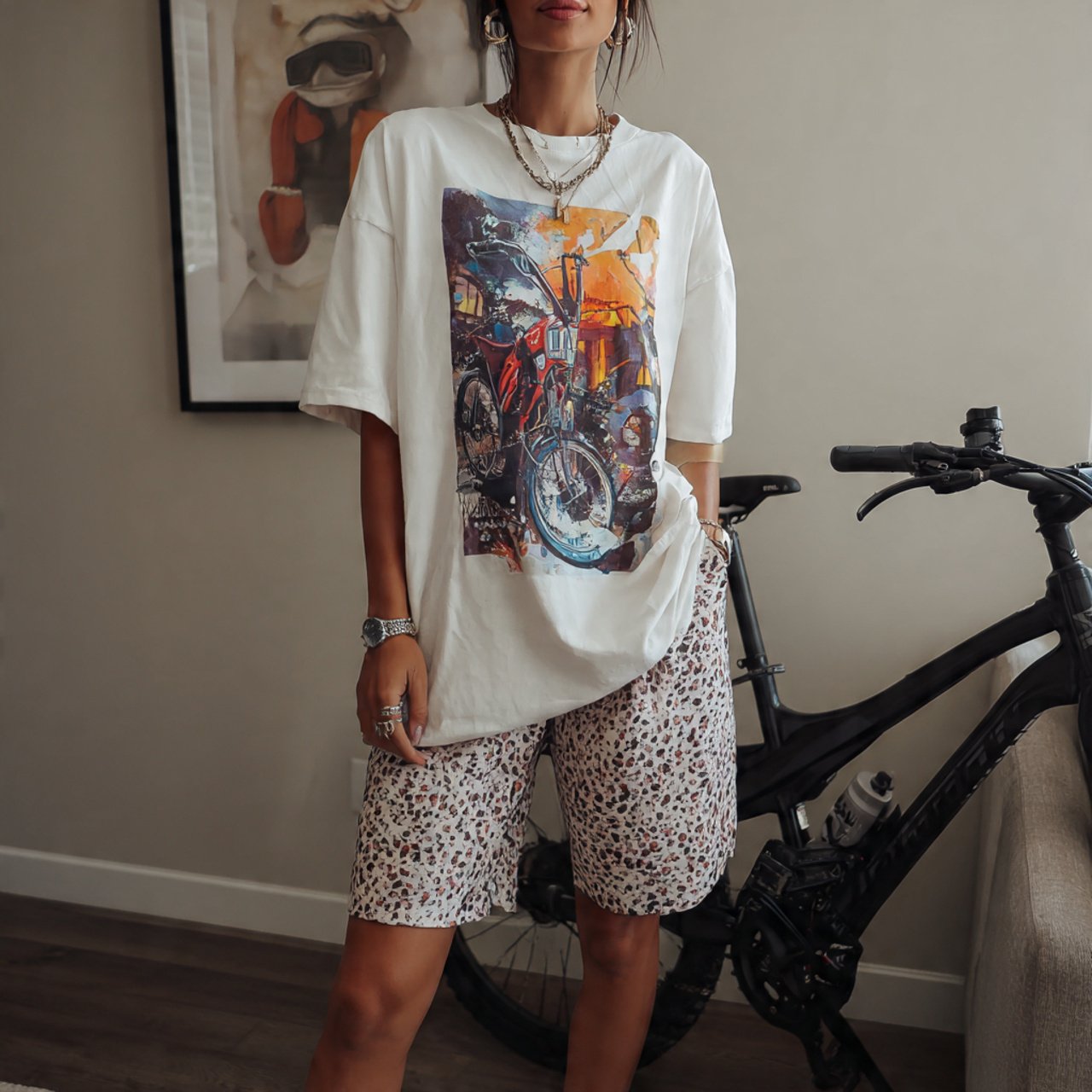 oversized graphic tee with biker shortscomfy casua