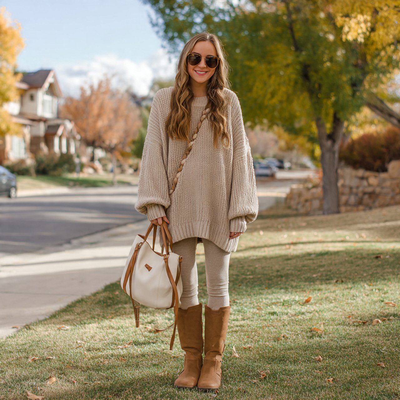 oversized sweater with leggings and riding bootsth