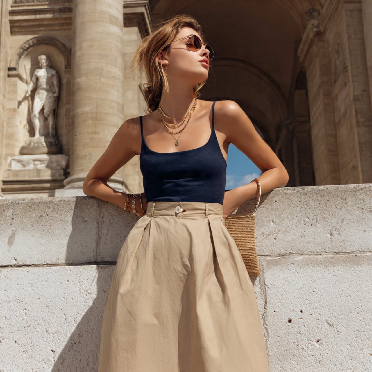poplin midi skirt with fitted tankcomfy casual sum