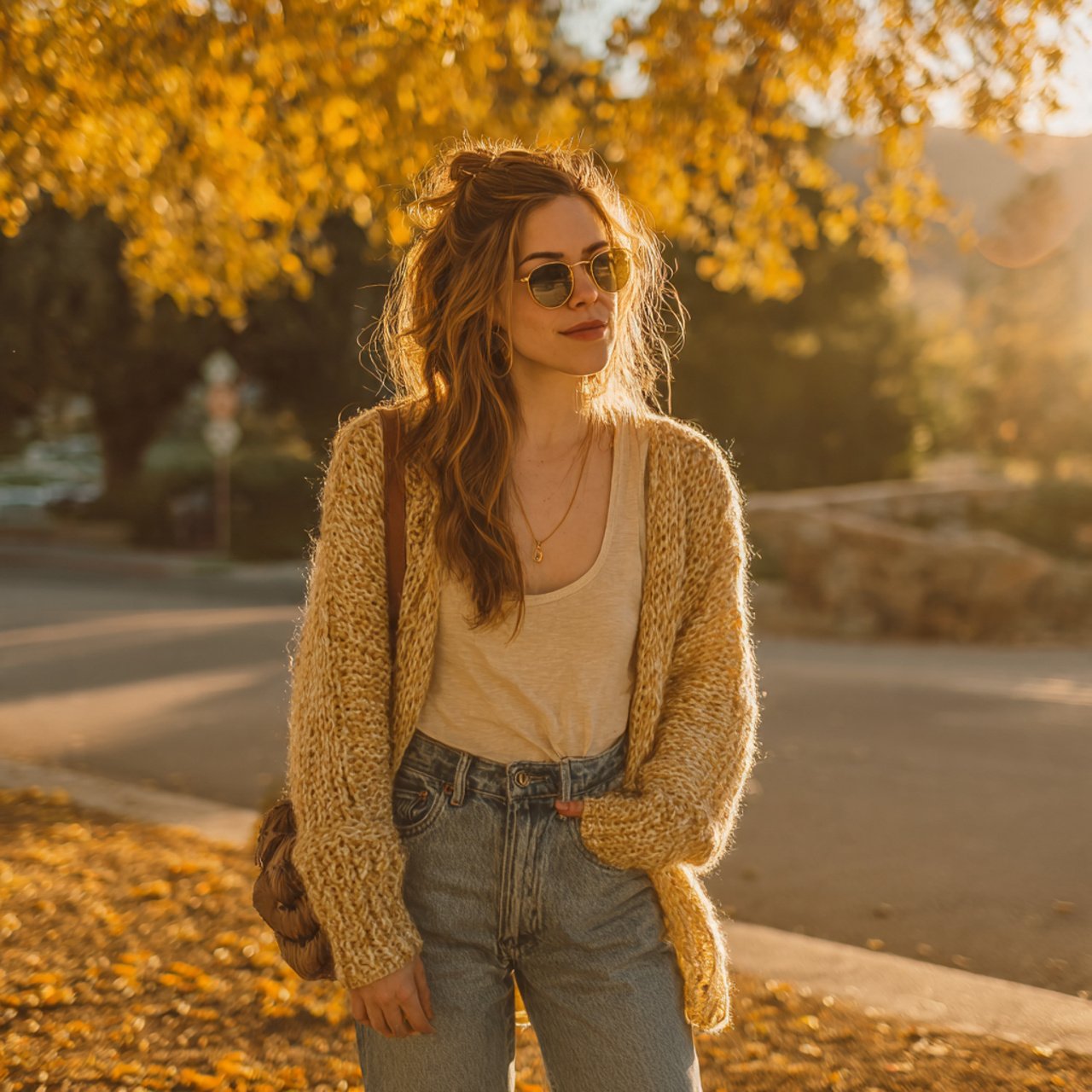 relaxed cardigan with straight jeans and tankmovie 1