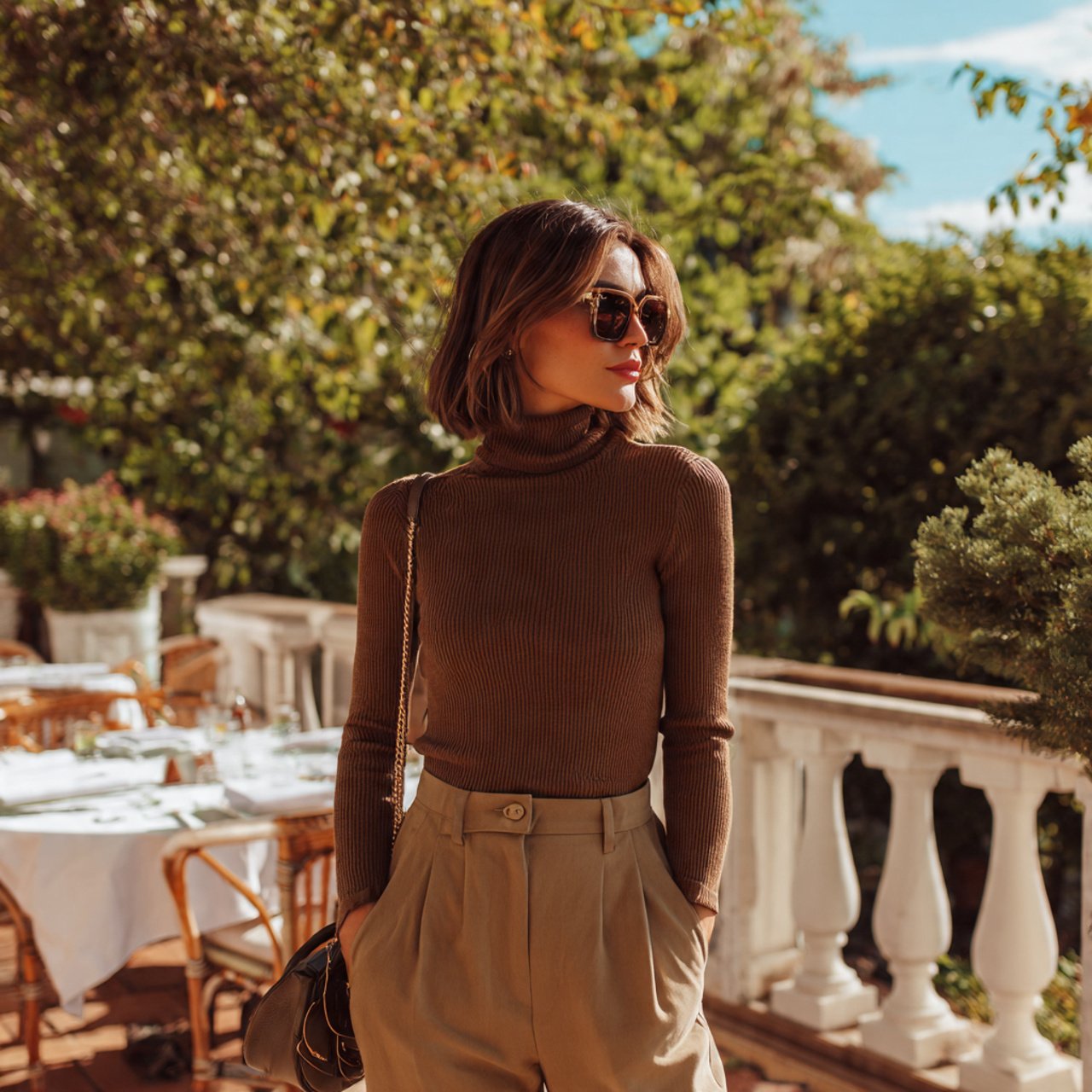 ribbed turtleneck with wide leg trousersthanksgivi