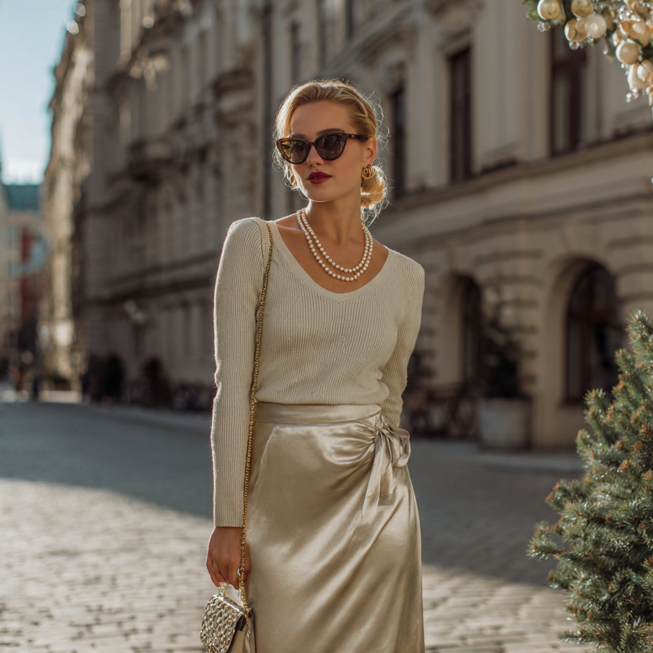 satin midi skirt with fine knit topfirst date nigh