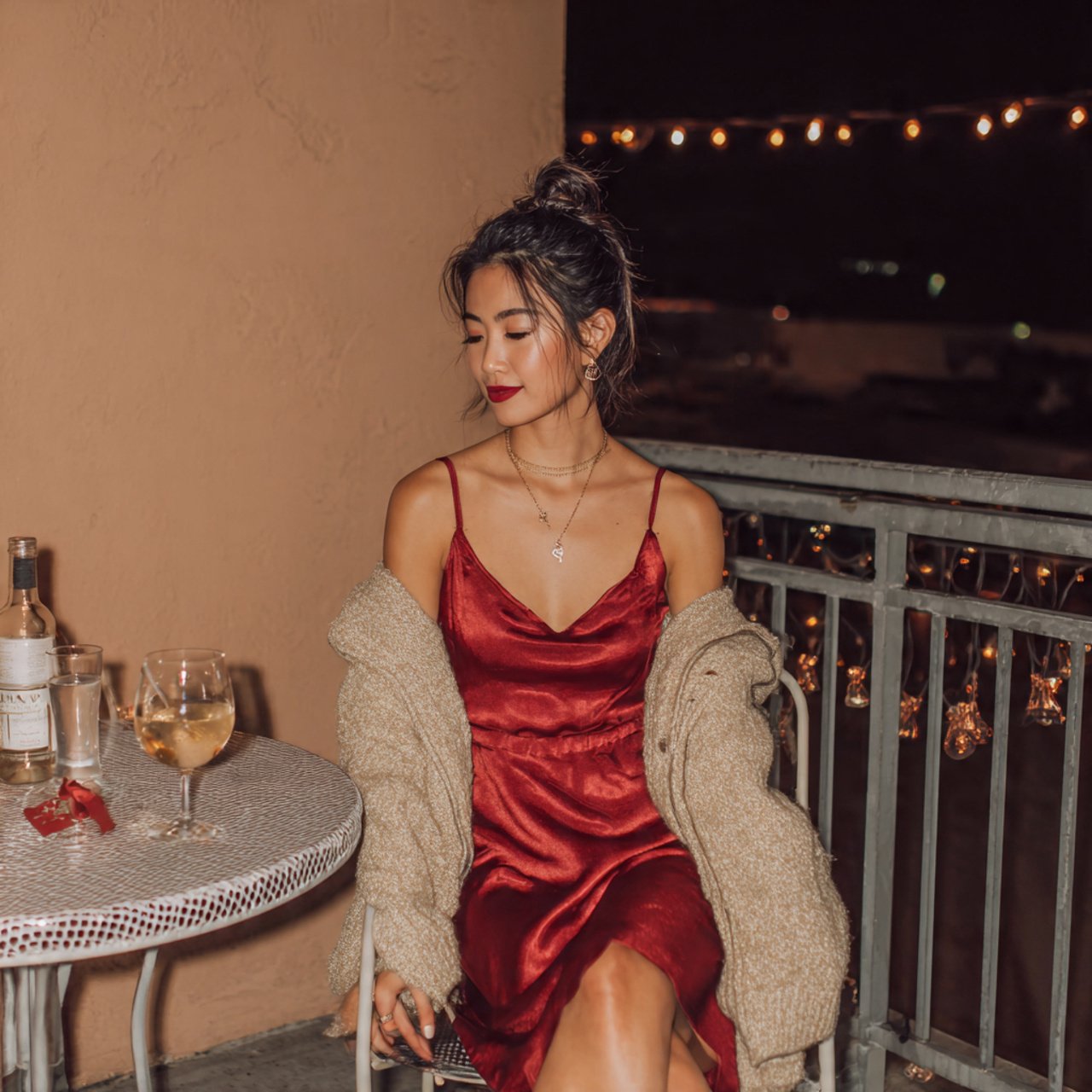 satin slip dress with cropped jacketfirst date nig