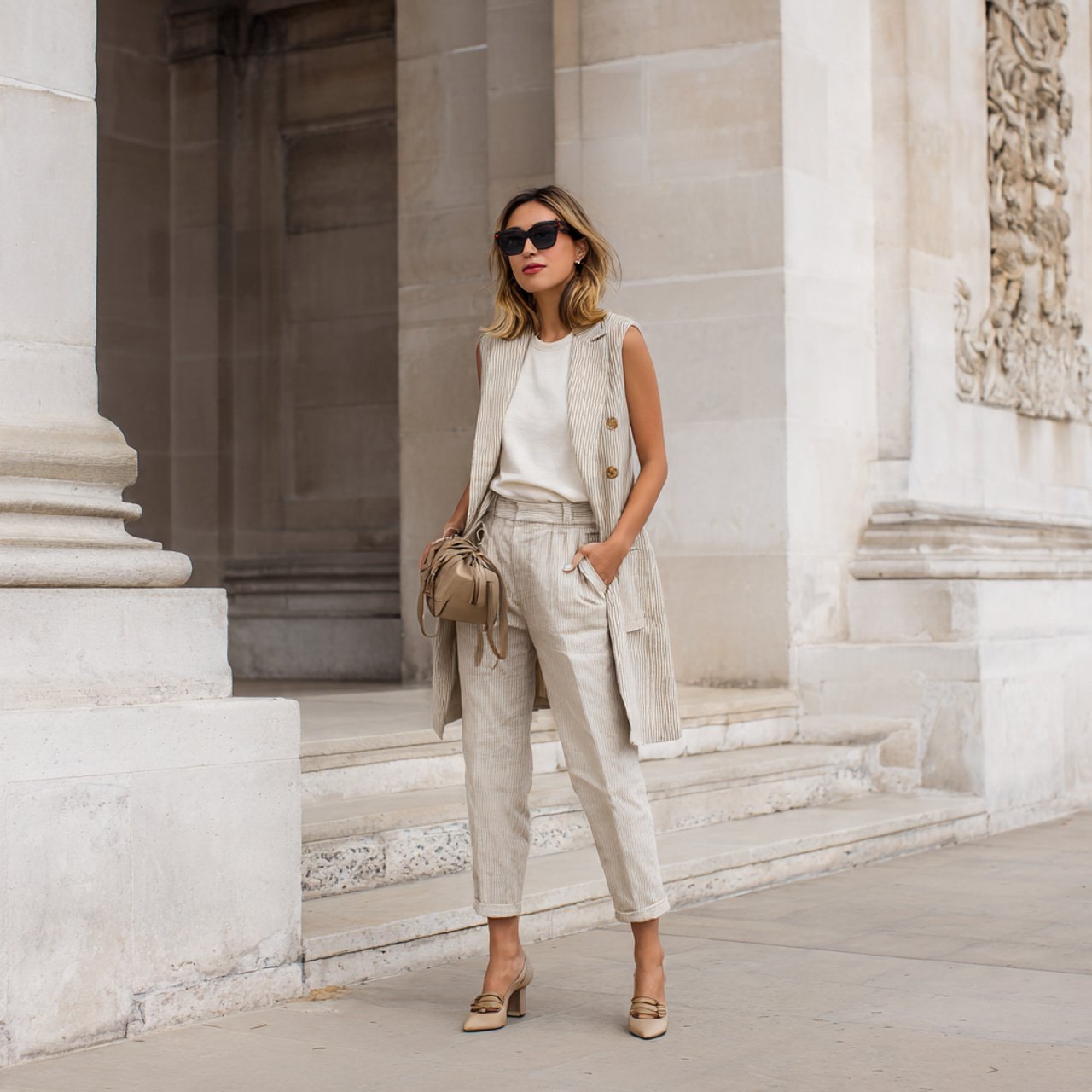 sleeveless vest with relaxed tailored pantschic sp