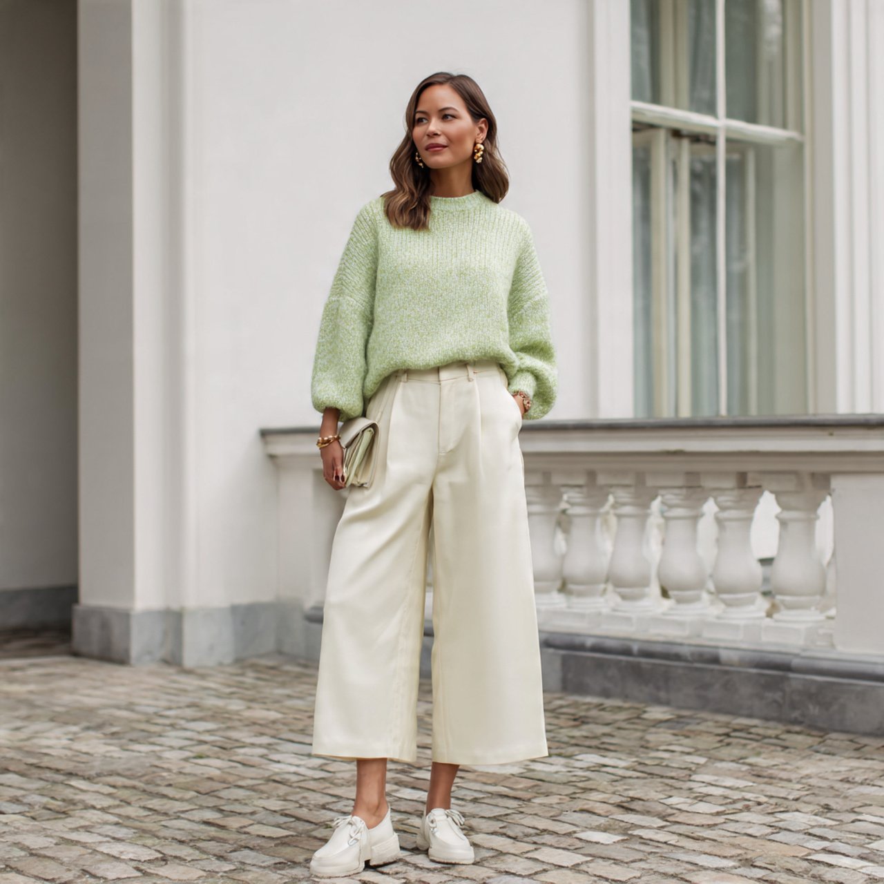 soft blouse with cropped wide leg trouserschic spr