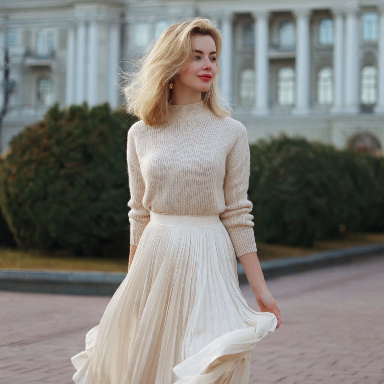 soft knit top with a pleated skirtdate night outfi