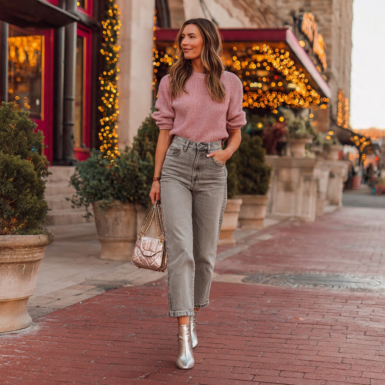 straight leg jeans with a soft knit topmovie date