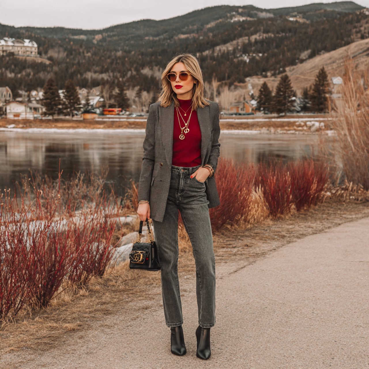 straight leg jeans with structured blazerfirst dat