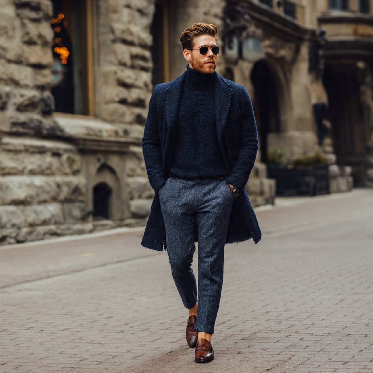 thanksgiving outfit men in monochrome navy with co
