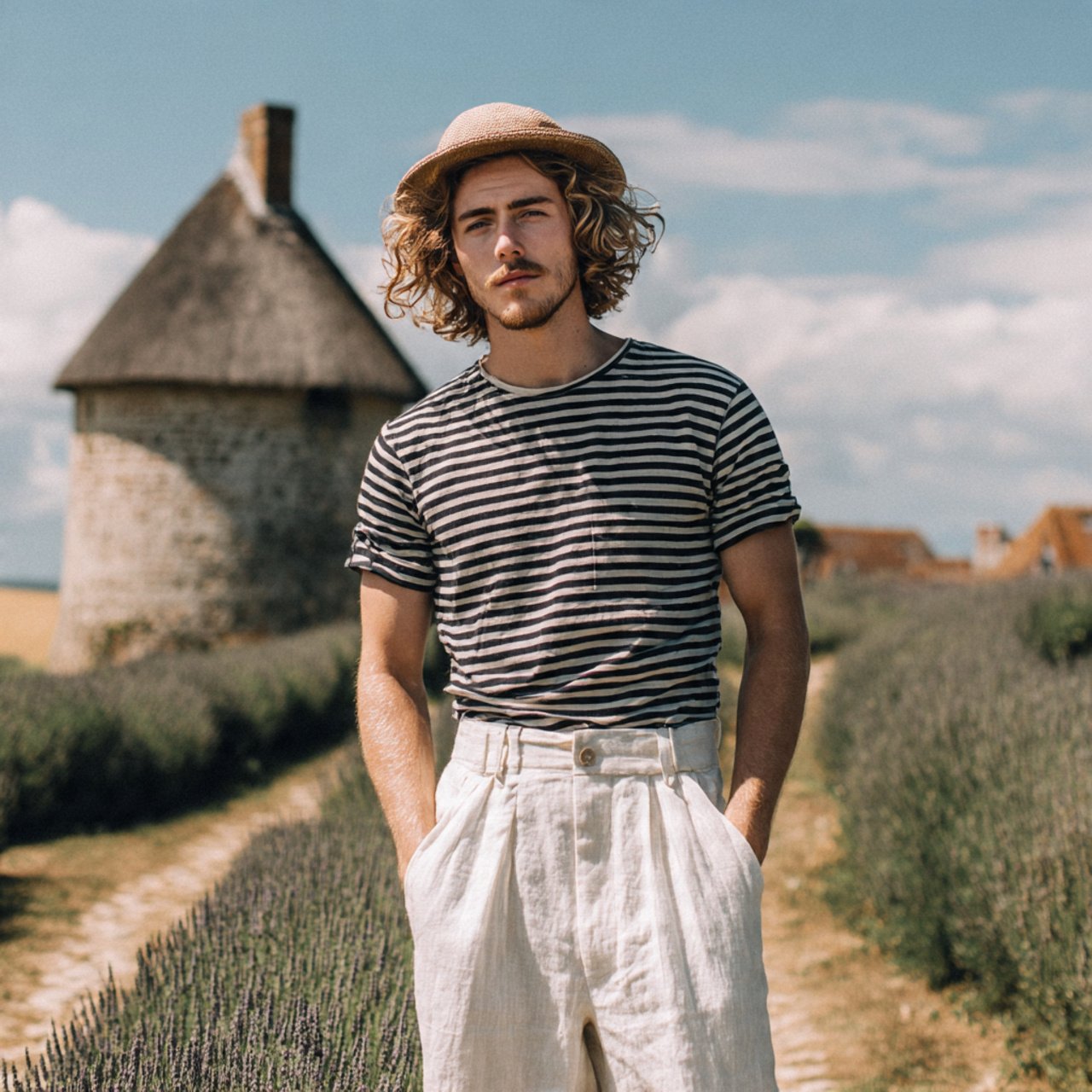 the breton t shirt with white linen trousersold mo