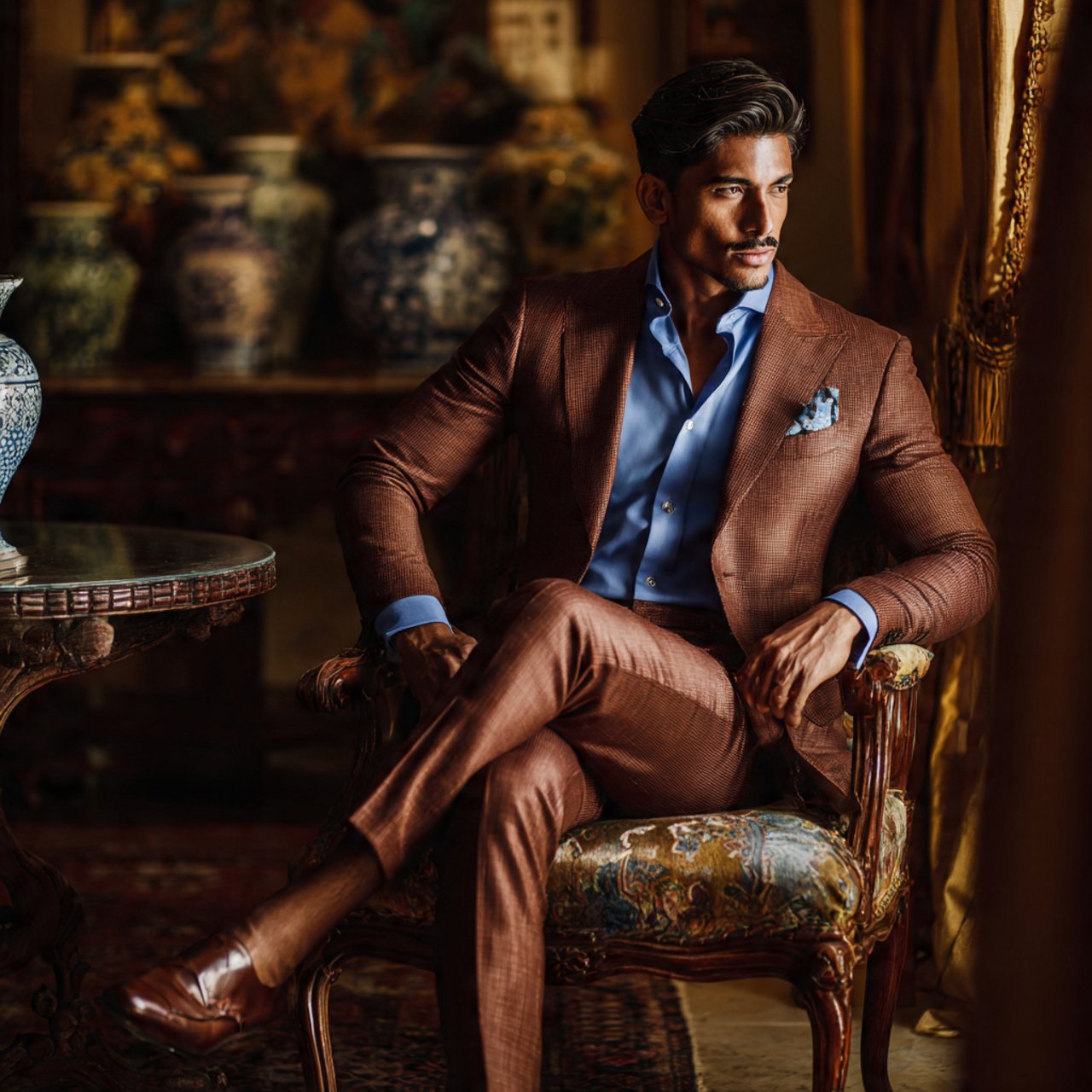 Old Money Outfits Men Formals: Timeless Ways to Dress Sharp With Quiet Confidence 7 the brown suit with blue shirtold money outfits me