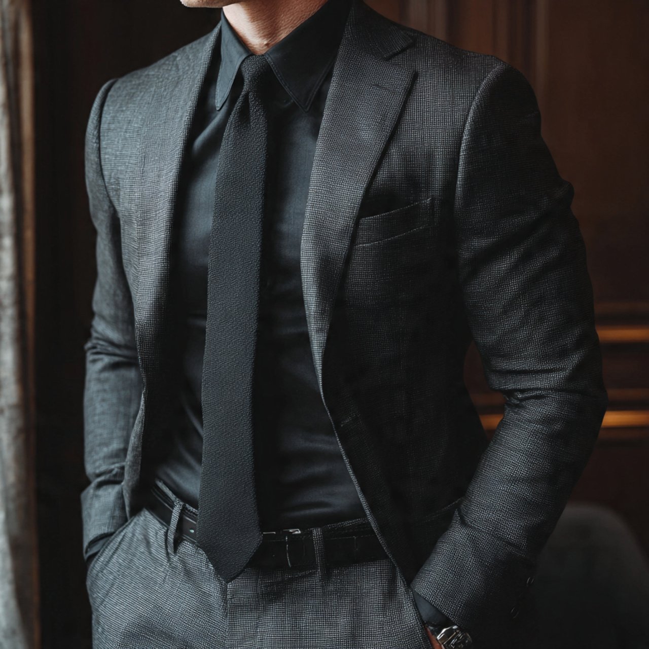 Old Money Outfits Men Formals: Timeless Ways to Dress Sharp With Quiet Confidence 2 the charcoal suit with black tieold money outfits