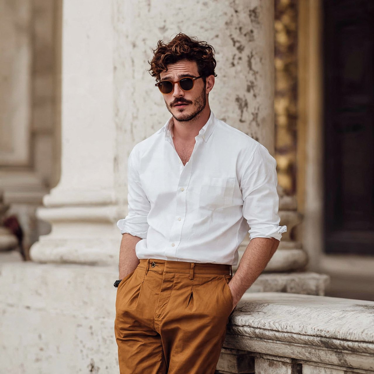 the white oxford shirt with tobacco chinosold mone