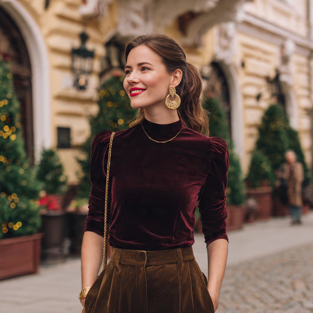 Autumn Date Night Outfit Ideas for a Chic, Polished Fall Look 20 velvet top with tailored pantswoman autumn date ni