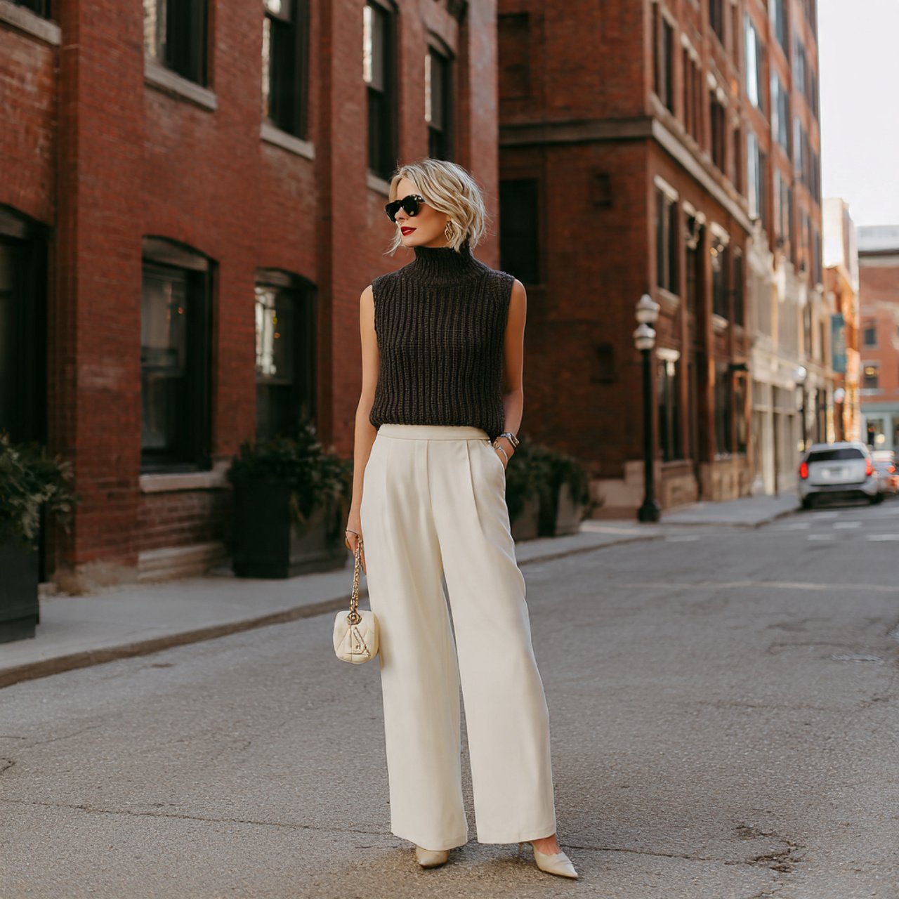 wide leg trousers with a sleeveless knitmovie date
