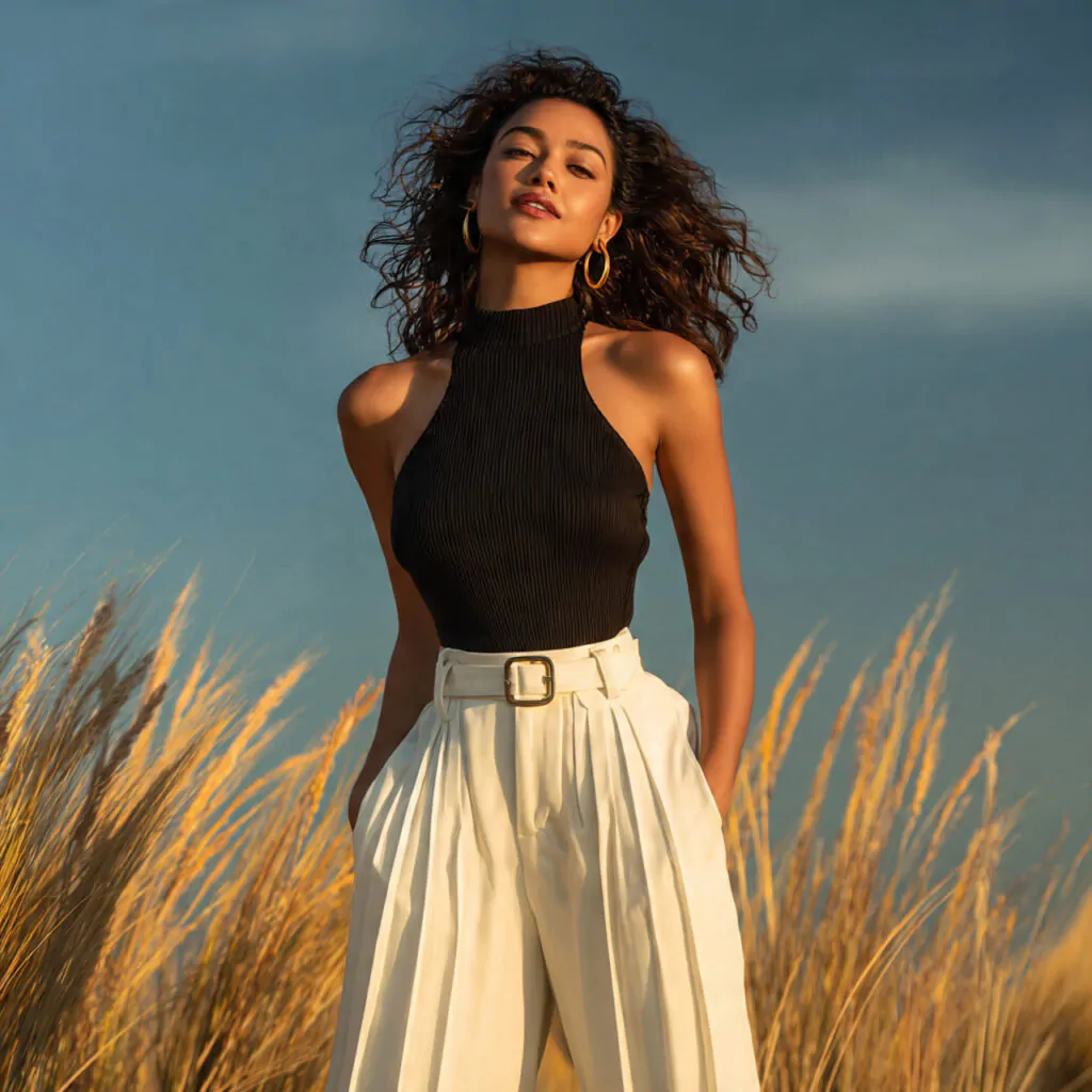 Chic Summer Outfits: 17 Polished Looks That Feel Light, Expensive, and Easy 6 a beautiful woman wearing black tank