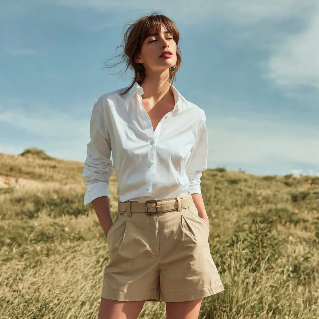 Chic Summer Outfits: 17 Polished Looks That Feel Light, Expensive, and Easy 2 a beautiful woman wearing white poplin shirt