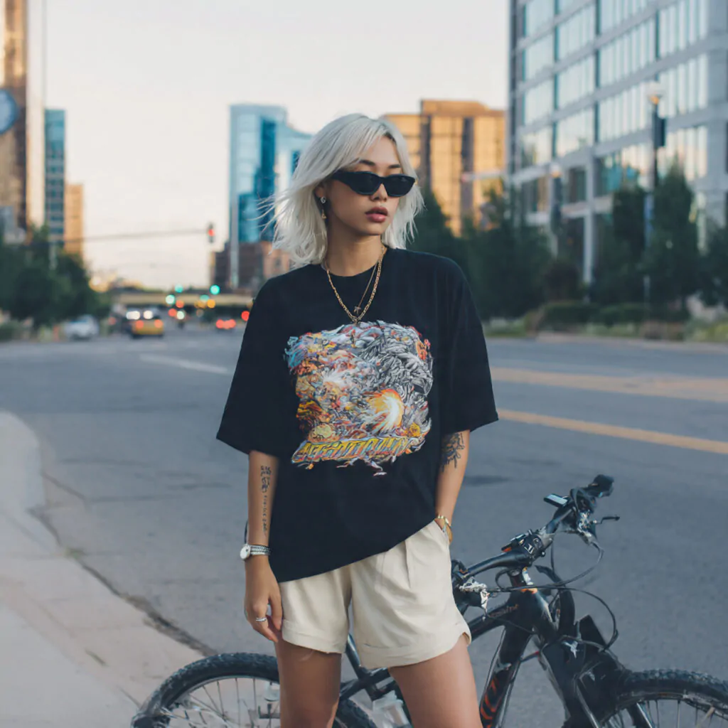 oversized tee biker shorts sporty street style