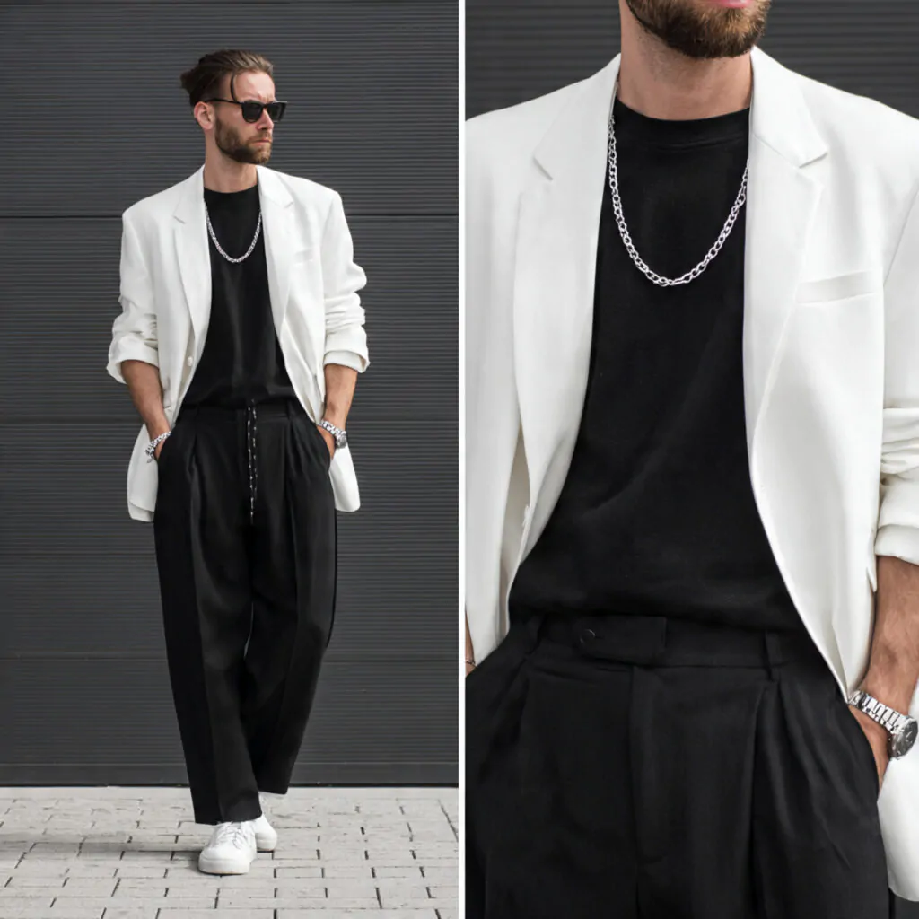 Blazer Outfits Men: 18 Modern, Wearable Looks That Always Read Sharp 11 white blazer black tee black