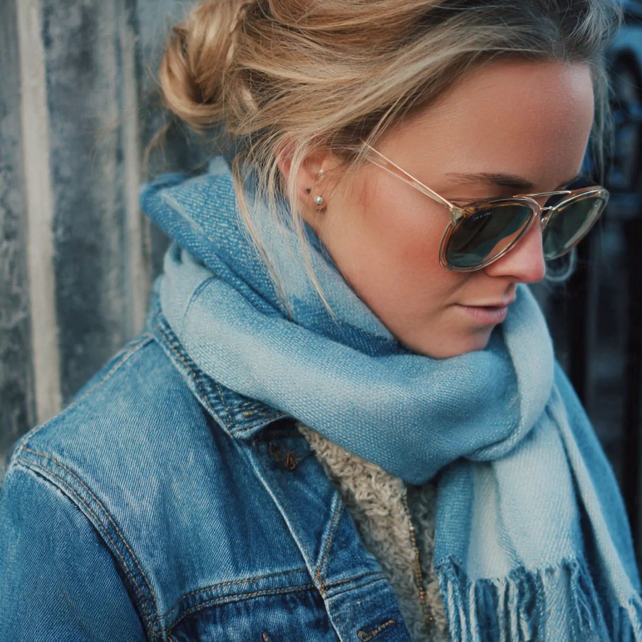 17 Stunning and Comfy Winter Outfits for Maximum Comfort and Style 14 denim jacket cashmere scarf 1