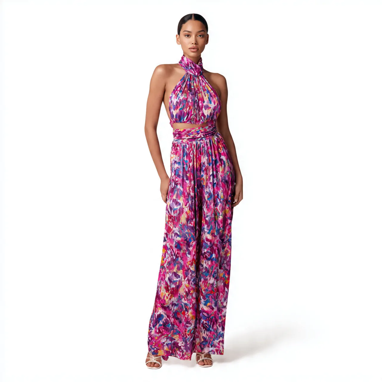 high neck halter maxi with open back 1