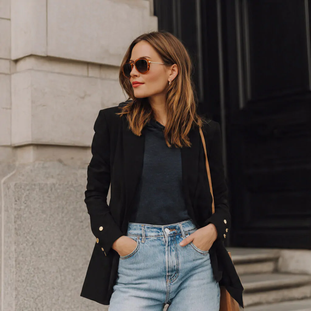 hoodie layer relaxed denim blazer black blazer out