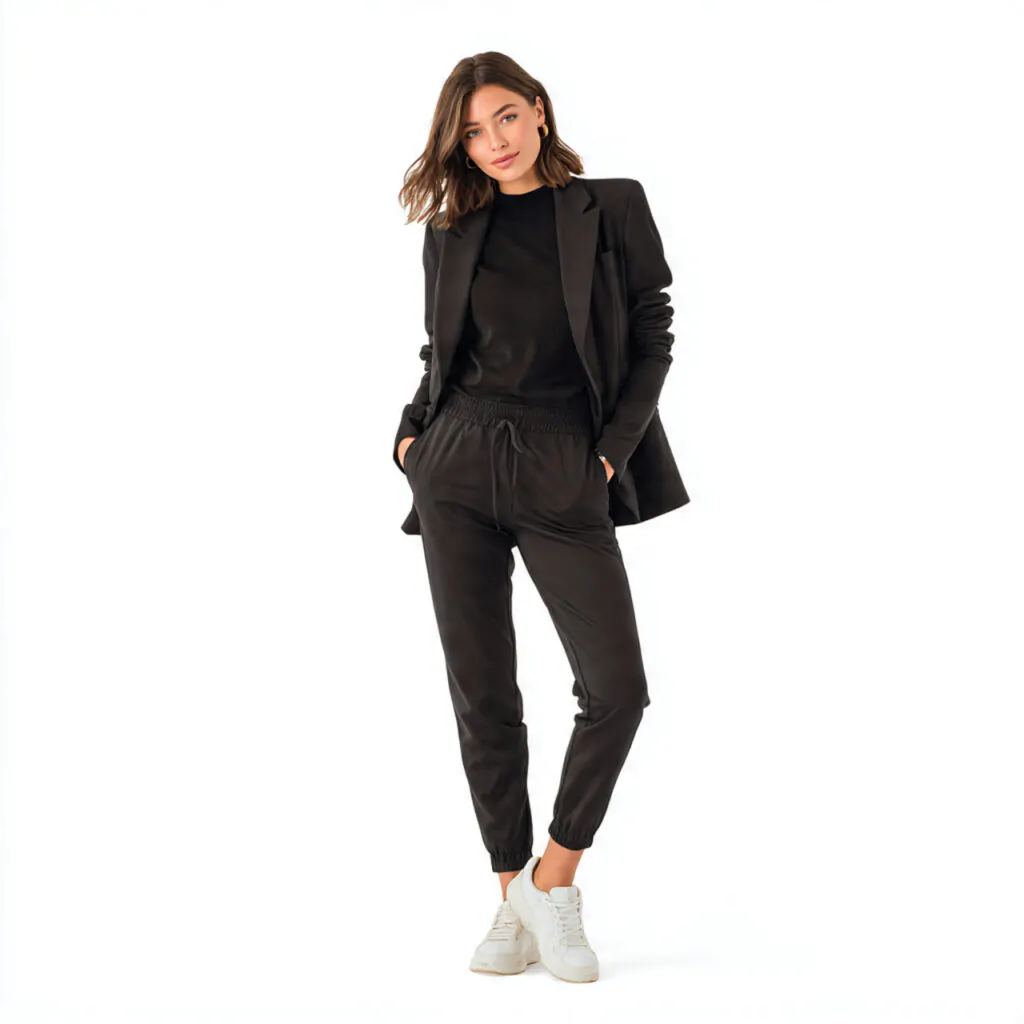joggers with structured blazer woman image
