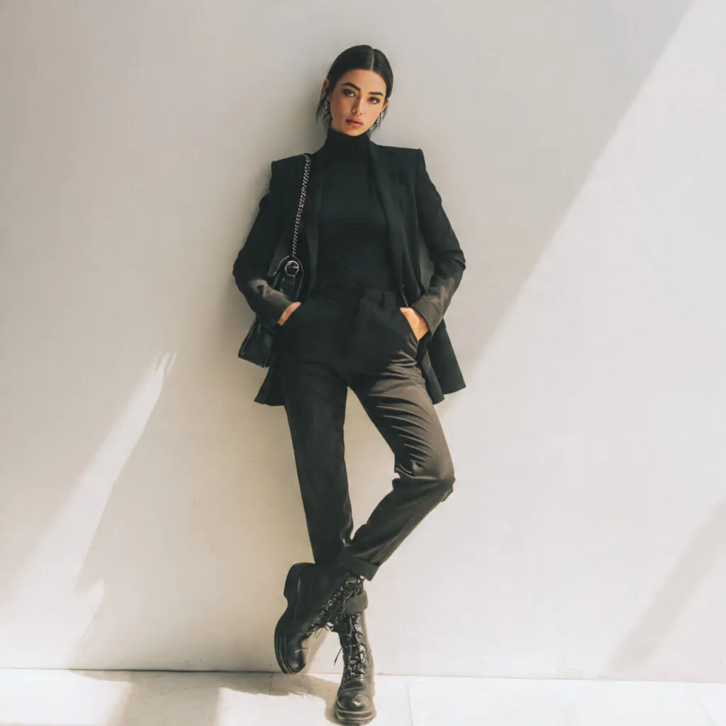 modern suit set with sleek base layer black blazer