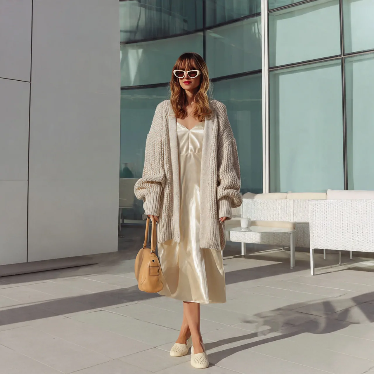 Shabby Chic Outfits: 16 Thoughtful Ways to Dress with Soft Romance and Effortless Ease 4 oversized cardigan over a soft midi dress