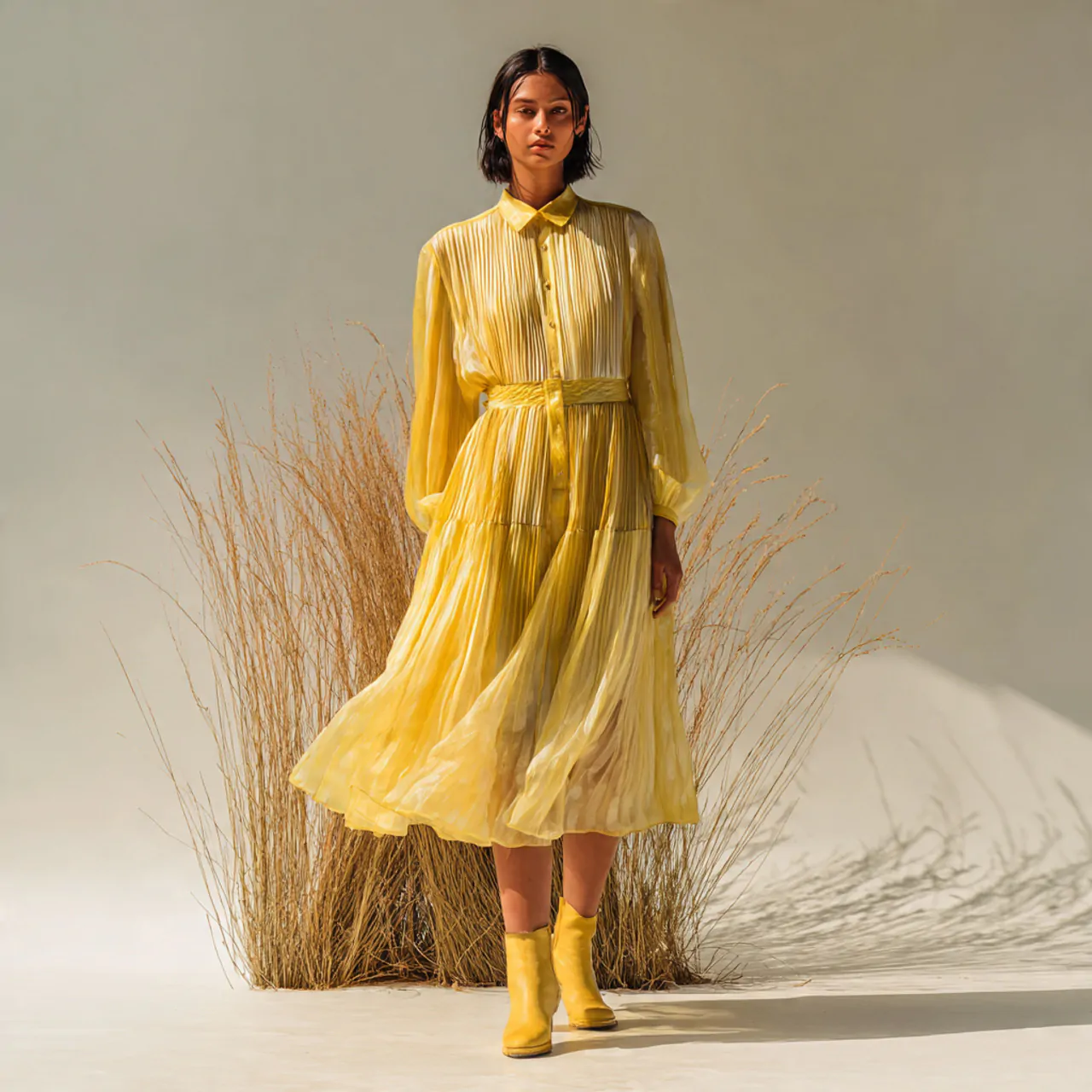 pleated midi with subtle sheen