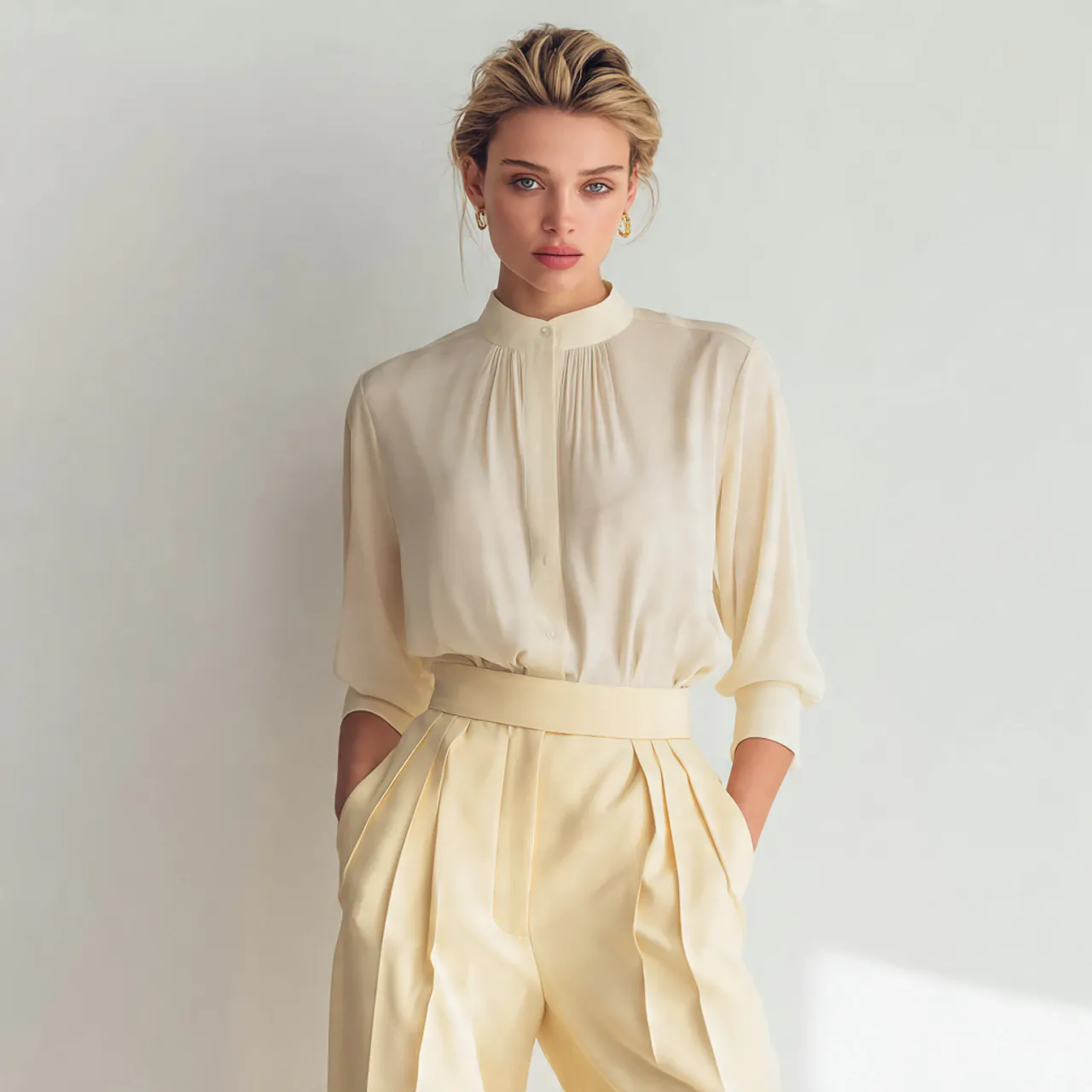 17 Classy Chic Outfits That Define Modern Elegance and Effortless Style 9 soft blouse with pleated tailored trousers