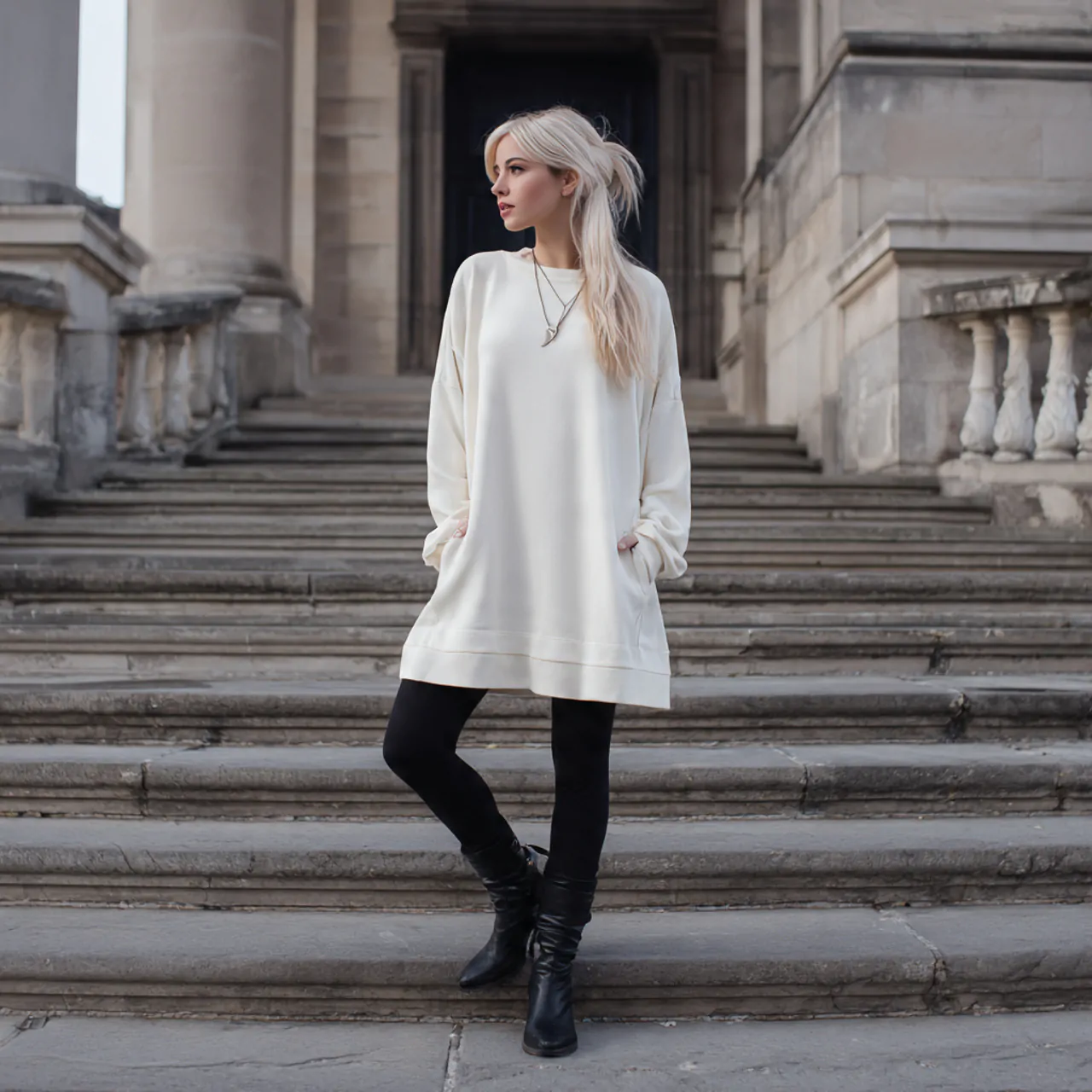 Shabby Chic Outfits: 16 Thoughtful Ways to Dress with Soft Romance and Effortless Ease 8 soft tunic dress with leggings
