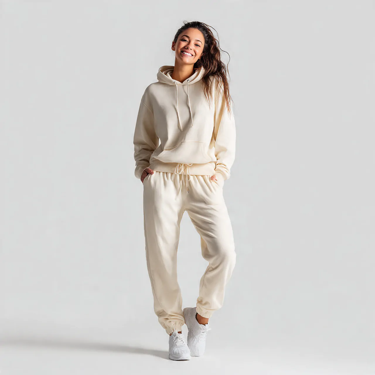 17 Stunning and Comfy Winter Outfits for Maximum Comfort and Style 11 woman image wearing fleece hoodie jogger pants