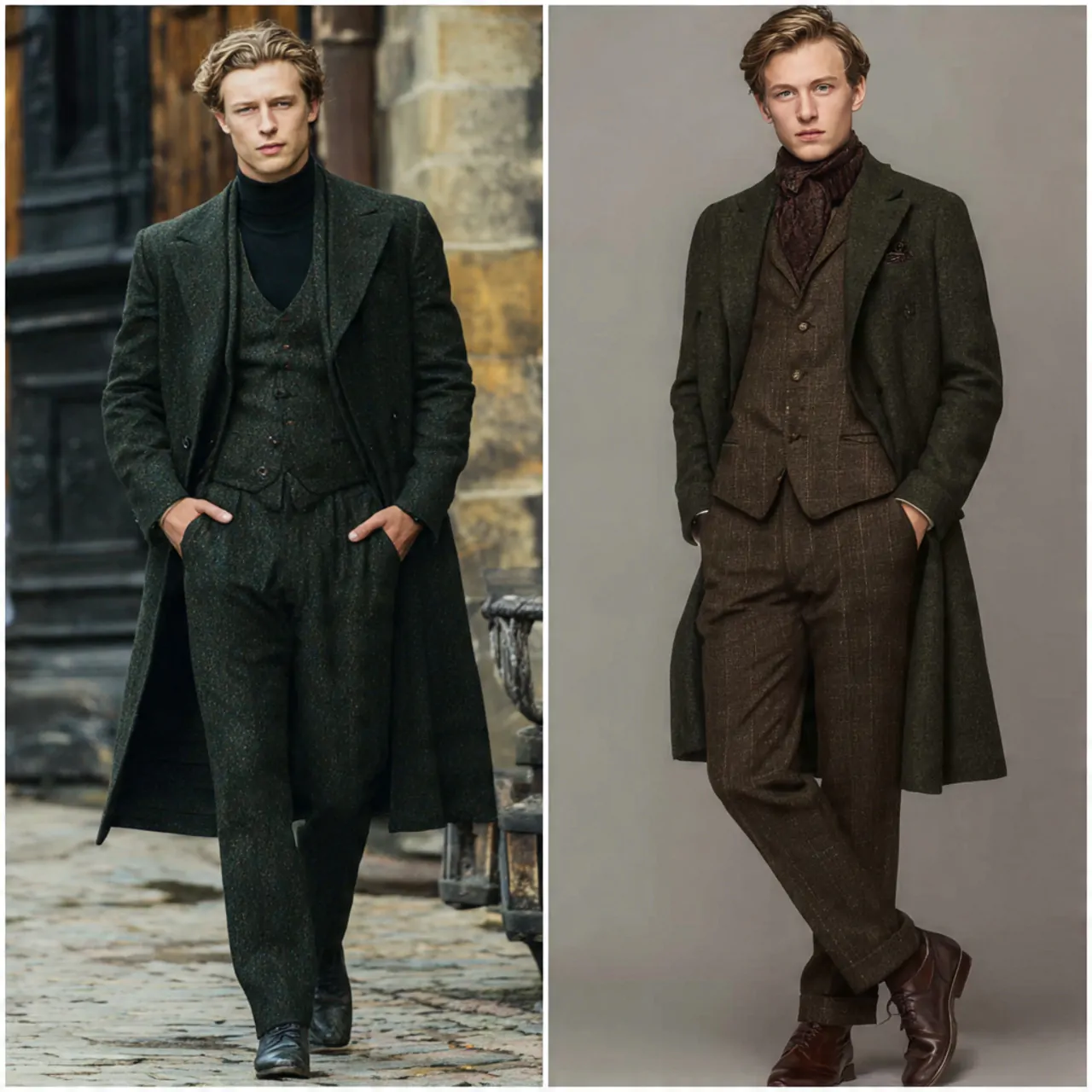 create a real man image wearing dark green coat wi
