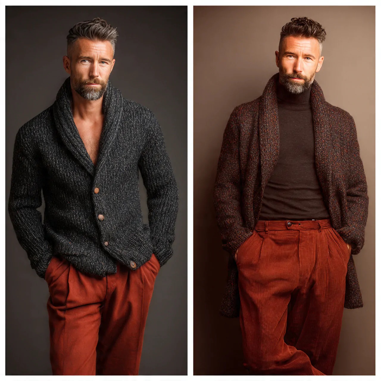 create a real man image wearing shawl collar cardi